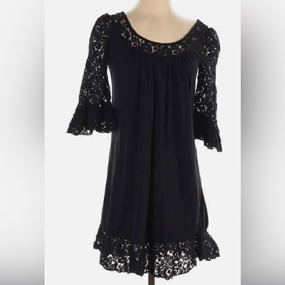 MODA INTERNATIONAL Lace Trim Dress XS Black